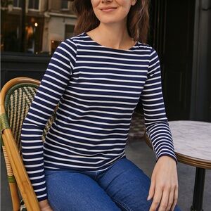 Boden Ella Breton Stripe Long Sleeve Top Navy White Cotton Size 4